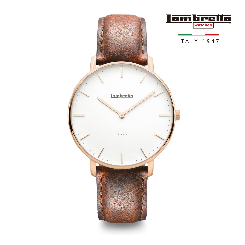 [Lambretta Watches] 람브레타 Classico 40 Rose Gold White Brown 가죽시계