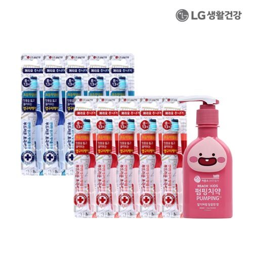 LG생활건강 페리오키즈 4단계 10입 &amp; 리치키즈 펌핑치약 핑크