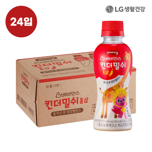 LG생활건강 핑크퐁 킨더밀쉬 홍삼(200ml) 24입