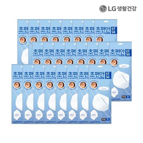 LG생활건강 초편안 마스크 Basic KF94 대형 3매 X 24개(총 72매, 3팩)
