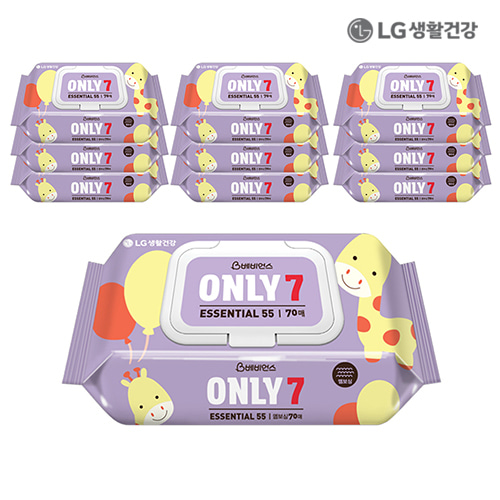 LG생활건강 베비언스 온리7 물티슈 에센셜55 캡 70매 x 10개
