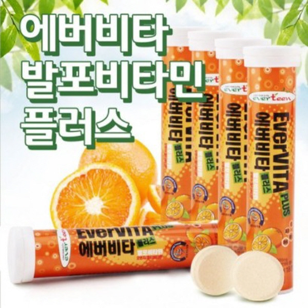 [에버비타] 플러스 발포 멀티비타민 (4000mgx18정)x5병/오렌지맛, 발포비타민