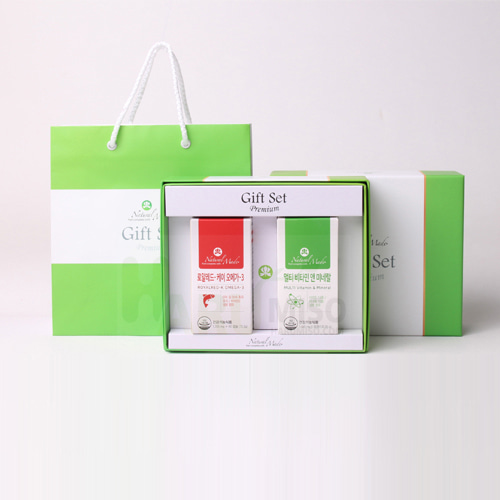 [네츄럴메이드] 남성용 선물세트 2호 [레드-K 오메가3 (60캡슐)+멀티비타민 미네랄 (90정)]/쇼핑백